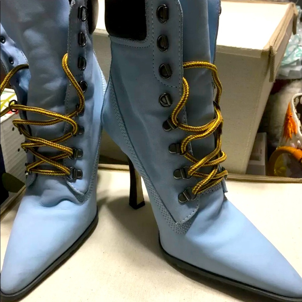 Andrew Stevens "JENNY" Baby Blue Leather Boots Woman's Size 8M. Orig. $99.95